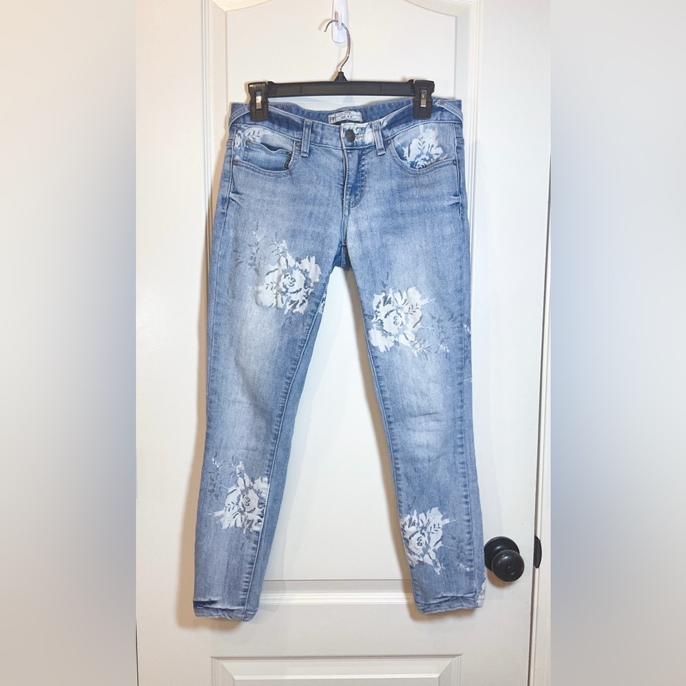 Free People Floral Ankle Skinny Jeans 27